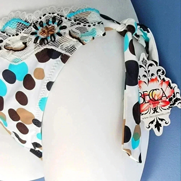 NWT Becca Vintage White Blue Polka Dot beaded Swim Bikini Size M - Picture 2 of 7